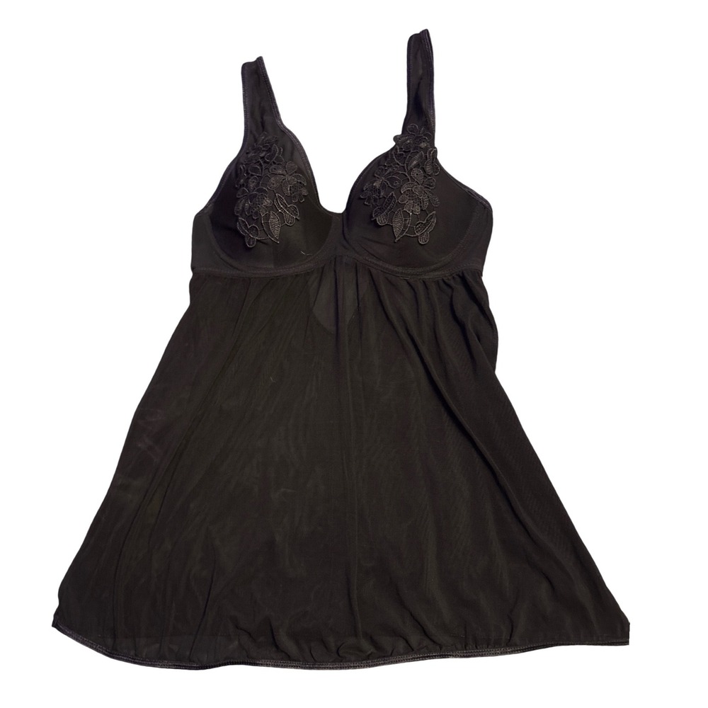 Just Sexy Lingerie Black Floral Lace Underwire Padded Babydoll Size Large
